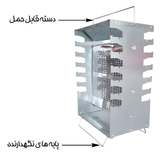 کباب پز معروف و هیزم مدل تمام استیل 12 سیخ 2 طرفه (پس کرایه)