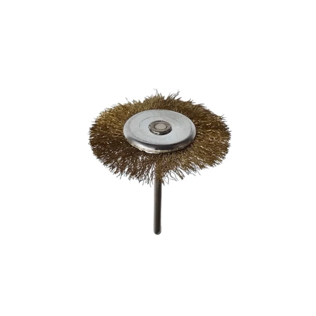 سر سوهان سیمی طلایی تخت ( فرچه سیمی )سایز 40mm با دنباله 3mm مخصوص انواع فلزات و ناخنکاری