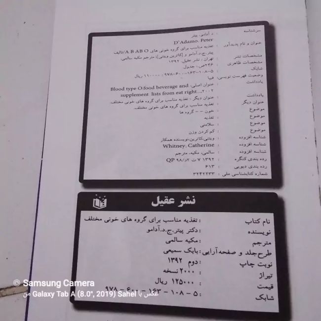 کتاب برنامه غذایی مناسب برای گروه های خونیA-B-AB-O