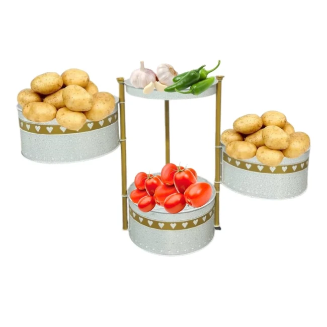سبد سیب زمینی و پیازی سه طبقه فلزی متحرک ایستاده (پس کرایه)