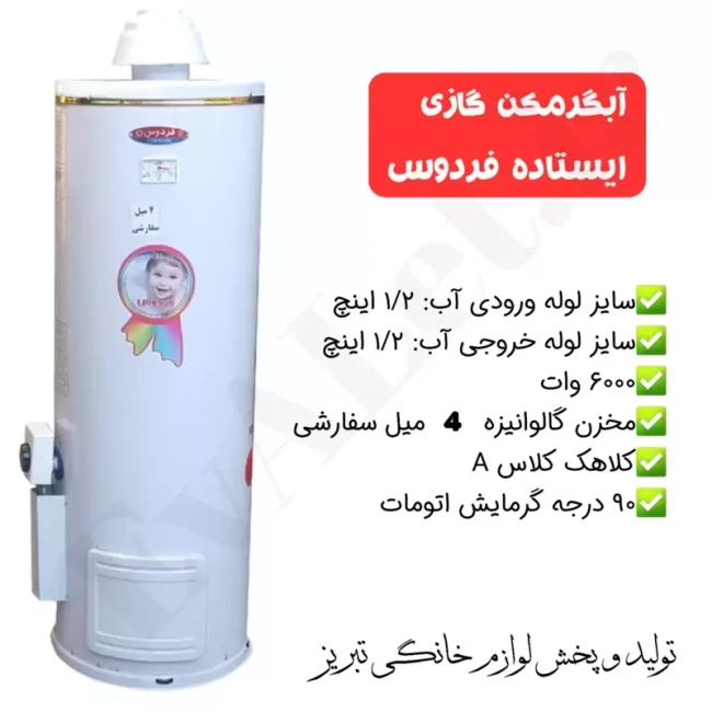 آبگرمکن گازی مخزنی ایستاده فردوس مدل L165 (پس کرایه)