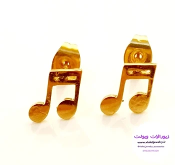 گوشواره میخی طرح ملودی استیل طلائی کد 1152