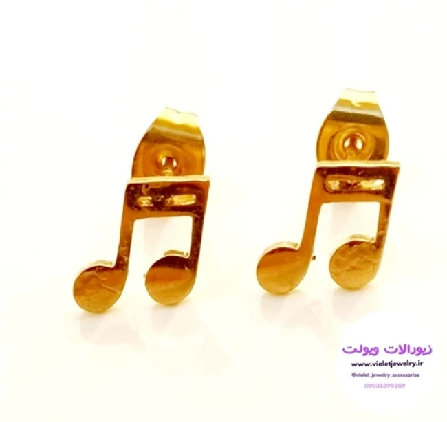 گوشواره میخی طرح ملودی استیل طلائی کد 1152