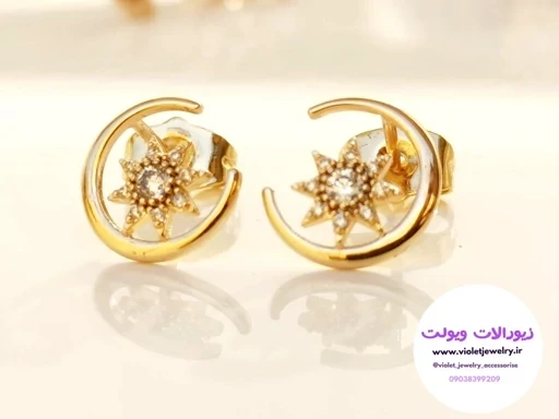 گوشواره میخی نگبن دار طلایی برند ژوپینگ کد 1160