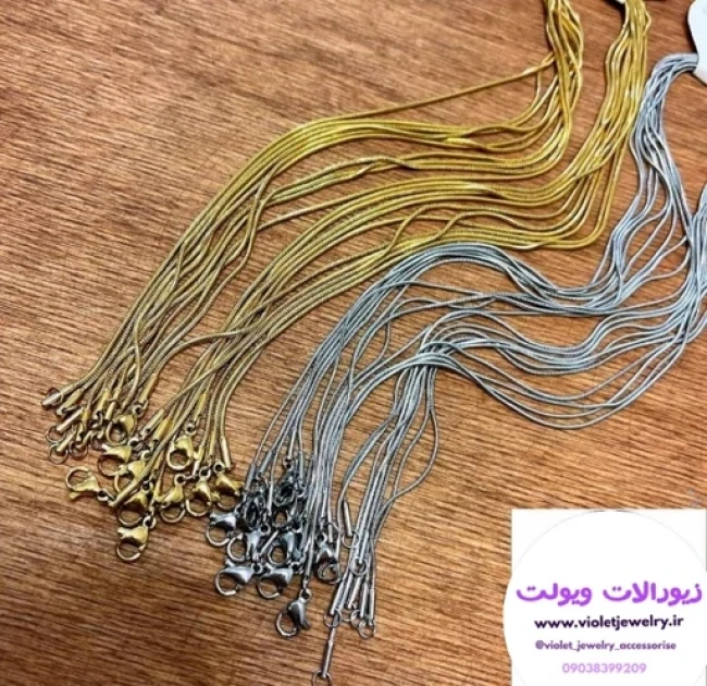 گردنبند ماری لوله ای طلایی و نقره ای استیل کد 1708