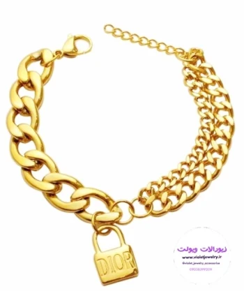 دستبند اسپرت استیل طلایی و نقره ای رنگ ثابت کد 1376