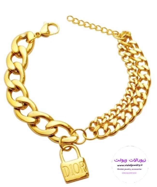 دستبند اسپرت استیل طلایی و نقره ای رنگ ثابت کد 1376