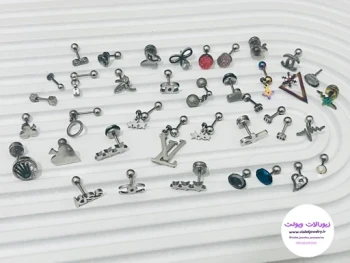 پرسینگ استیل نقره ای آویزدار متنوع کد 0012
