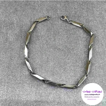دستبند تک  مردانه استیل نقره ای کد 6046