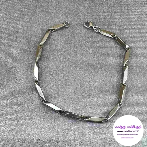 دستبند تک  مردانه استیل نقره ای کد 6046