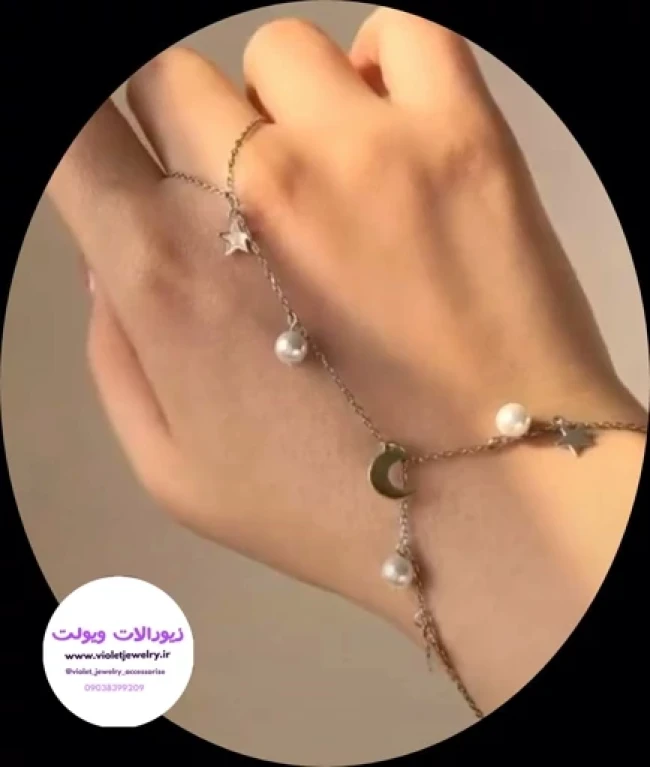 تمیمه دست مرواریدی نقره ای و طلایی دستساز کد 60012