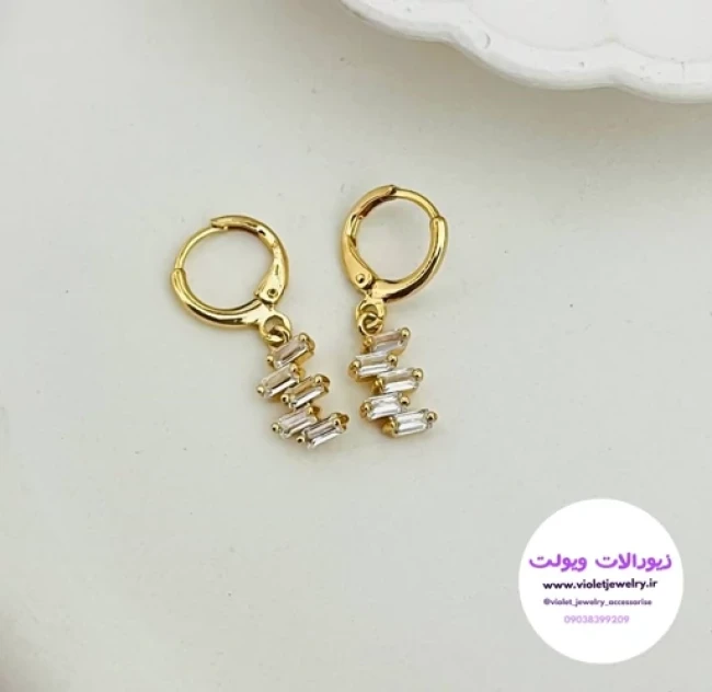 گوشواره حلقه ای آویزدار نگین دار کد 1194