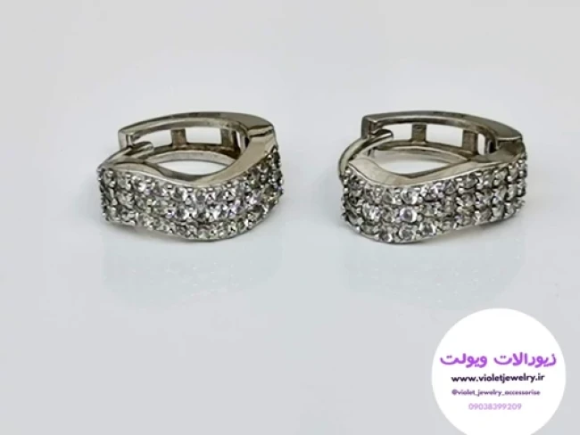 گوشواره حلقه ای نگین دار جنس نقره وزن 5 گرم قطر 1 سانت کد 039