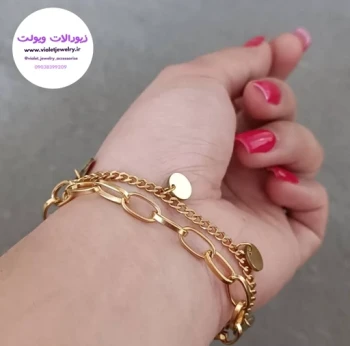 دستبند زنانه دولاین سکه ای استیل رنگ ثابت کد 14020