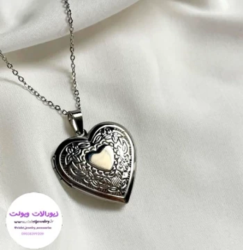 لاکت جاعکسی گردنبند مدل قلبی نقره ای سایز متوسط کد 9994