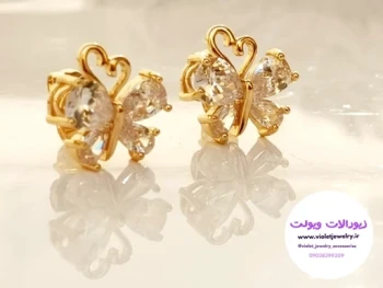 گوشواره میخی طرح پروانه نگین دار طلایی برند ژوپینگ کد 1158