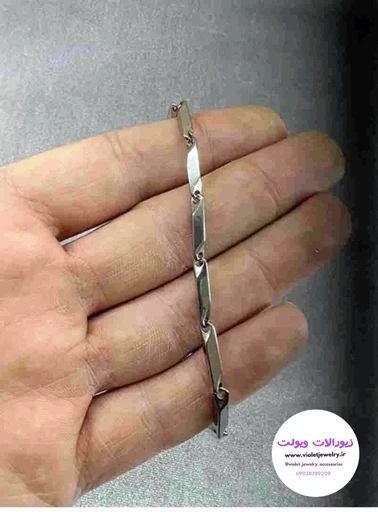دستبند تک  مردانه استیل نقره ای کد 6046
