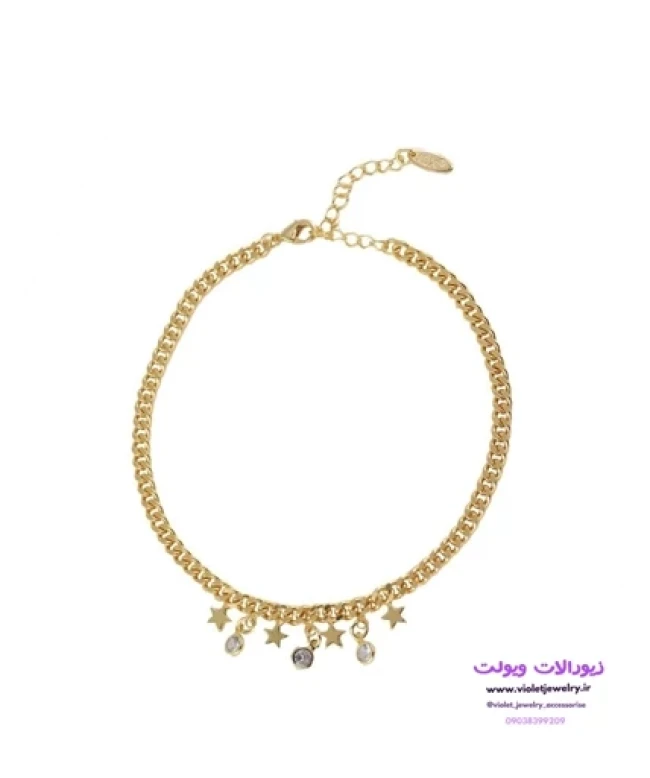 پابند استیل آویزدار ستاره و نگین طلایی کد 7002