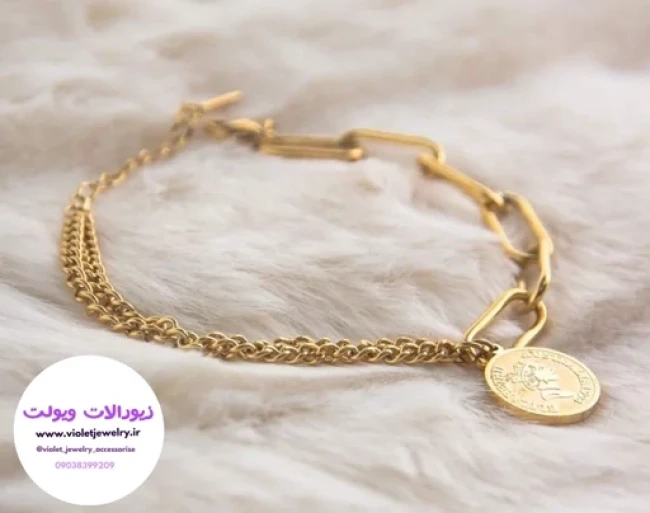 دستبند دخترانه و زنانه جنس استیل ترکیبی دستساز طرح جدید کد 1388
