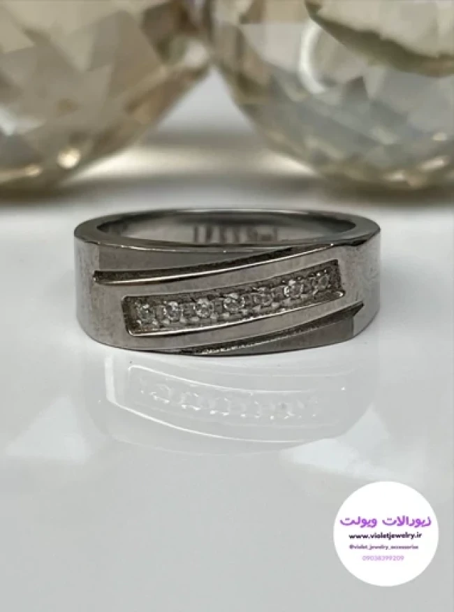 حلقه استیل اسپرت نگین دار برند jfs کد 3052