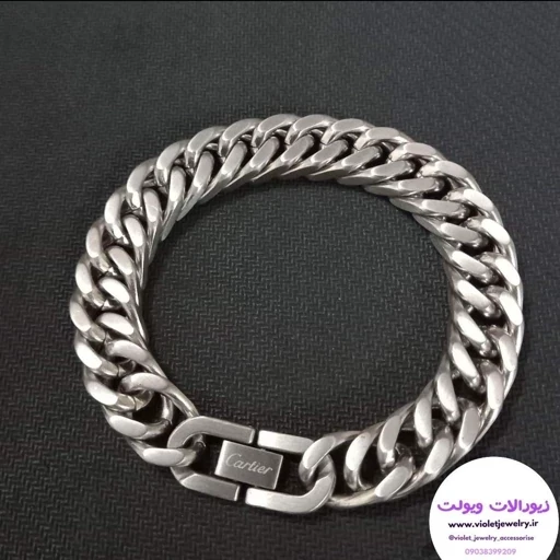 دستبندکارتیر جنس استیل رنگ نقره ای قفل کتابی کد 6045