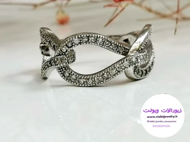 انگشتر نقره زنانه نگین مخراج آبکاری رادیوم وزن 3.4 گرم کد0420