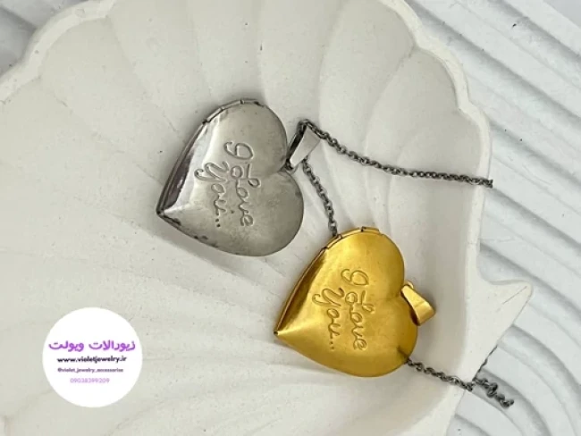 لاکت جاعکسی طرح قلب طلایی و نقره ای جنس استیل کد 99106