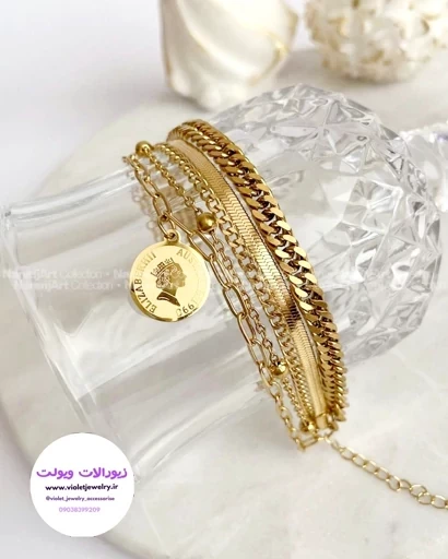 دستبند زنانه استیل دستساز ترکیبی همراه با سکه الیزابت کد 1375