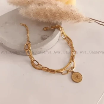 دستبند زنانه دو لاین ماری و آویز الیزابت جنس استیل (ویولت گالری) کد 1327