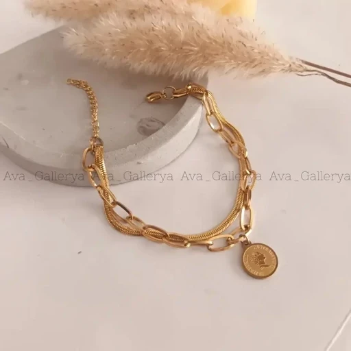 دستبند زنانه دو لاین ماری و آویز الیزابت جنس استیل (ویولت گالری) کد 1327
