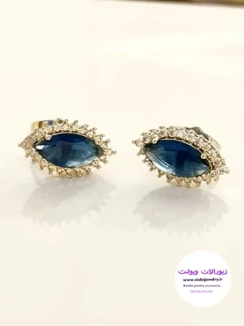 گوشواره میخی استیل برند ژوپینگ نگین دار طرح اشک رنگ آبی کد 1153
