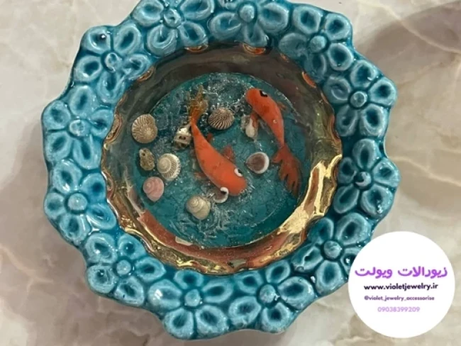 ماهی قرمز سه بعدی عید رزینی ظرف سفالی
