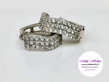 گوشواره حلقه ای نگین دار جنس نقره وزن 5 گرم قطر 1 سانت کد 039