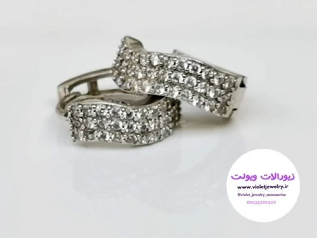 گوشواره حلقه ای نگین دار جنس نقره وزن 5 گرم قطر 1 سانت کد 039