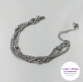 دستبند 3لاین جنس استیل رنگ ثابت نقره ای و طلایی کد 1396