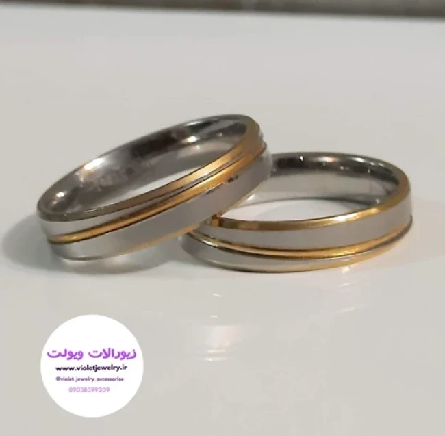حلقه ست اسپرت دورنگ  استیل رنگ ثابت کد 3014