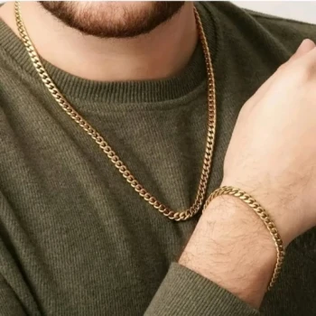 ست دستبند و گردنبند مردانه استیل کارتیر طلایی(ویولت گالری) کد 5021