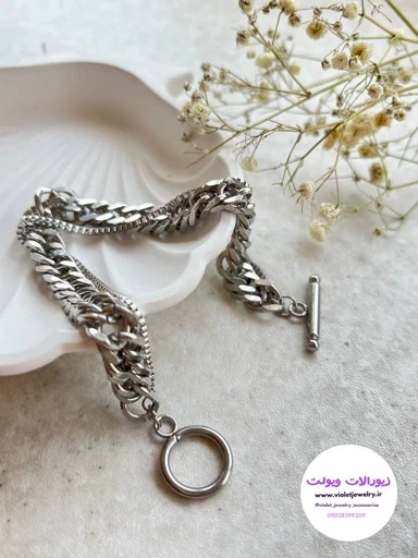 دستبند اسپرت پسرانه و دخترانه جنس استیل رنگ ثابت با دو رنگ سیلور و گلد کد 1395