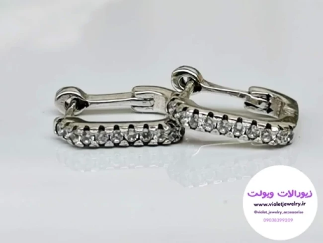 گوشواره زنانه نقره ایتالیایی نگین دار قطر 8 میل وزن 2.5 گرم کد 017 مدل 1