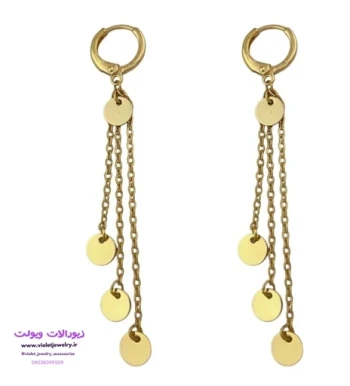 گوشواره سکه ای آویزی طلایی استیل کد 1173