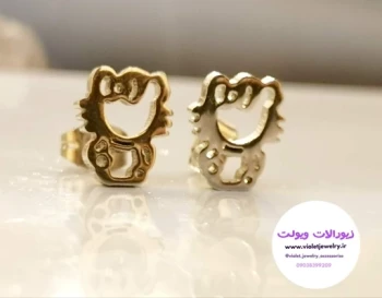 گوشواره میخی دخترانه طرح کیتی جنس استیل رنگ ثابت کد 1145