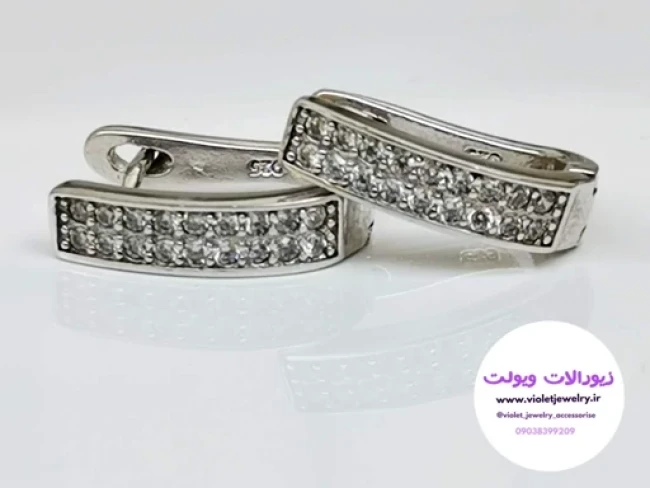 گوشواره حلقه ای نقره نگین دار وزن 3.8 گرم قطر 1 سانت کد 038 مدل 1