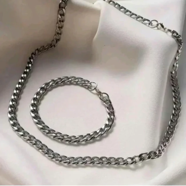 ست گردنبند دستبند مردانه کارتیر  ضخیم استیل (ویولت گالری) کد 5022