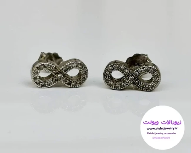 گوشواره دخترانه نقره مدل بی نهایت نگین دار وزن 2.4 گرم کد 022 مدل 1