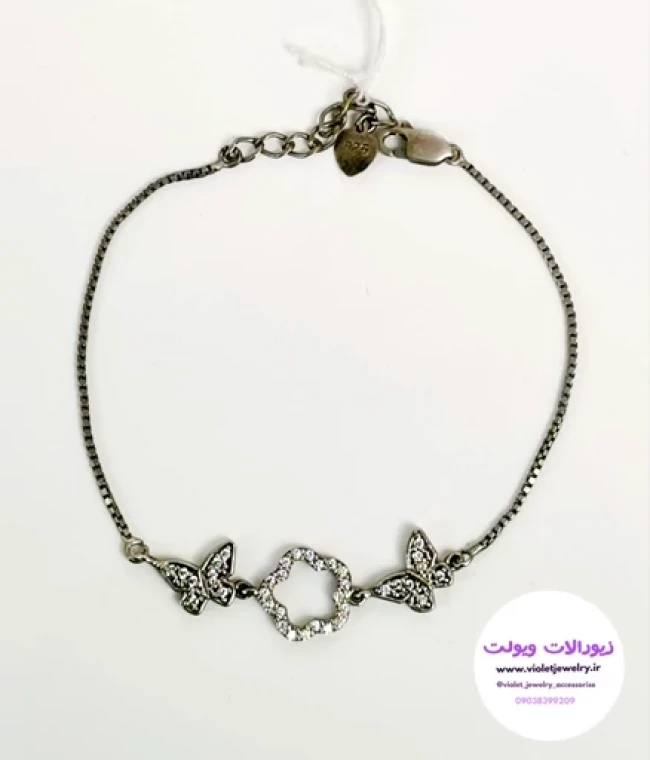 دستبند دخترانه و زنانه جنس نقره طرح گل و پروانه وزن 4.3 گرم کد 004 مدل 1