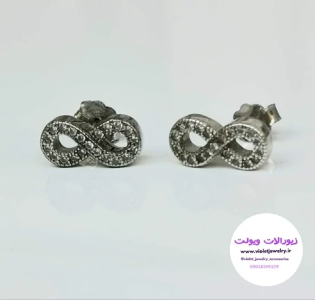 گوشواره دخترانه نقره مدل بی نهایت نگین دار وزن 2.4 گرم کد 022 مدل 1