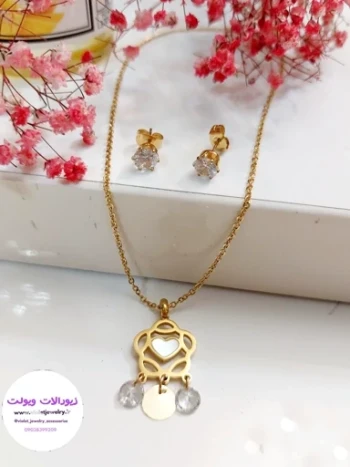 نیم ست گل طلایی استیل کد 3532