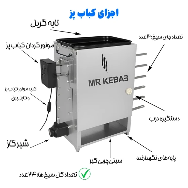 کباب پز گازی موتوردار مسترکباب مدل سینی گریل ( پک 3 عددی )