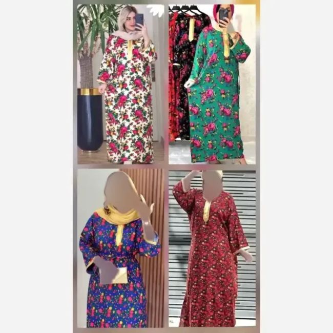 پیراهن ساحلی نخی یقه طلا کوب زنانه و دخترانه فری سایز