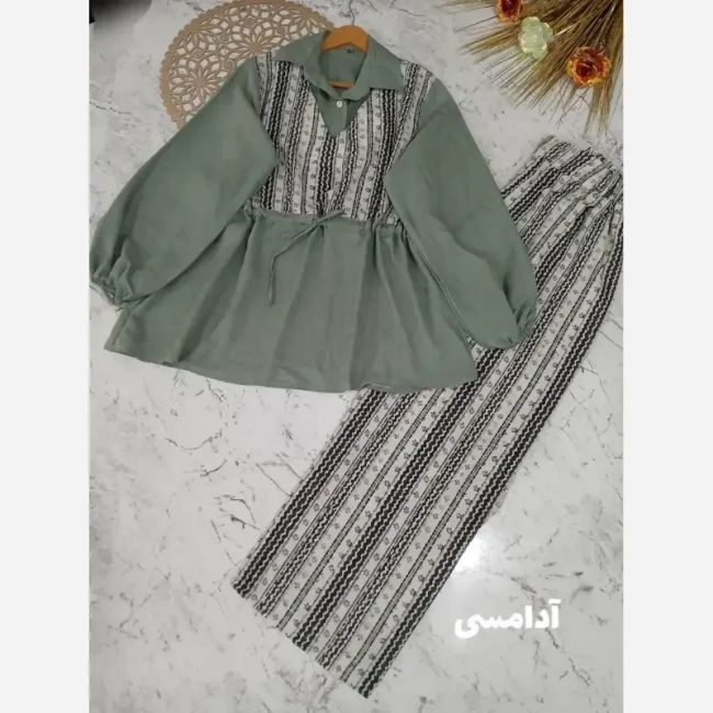 ست شومیز و شلوار تابستانه پریدخت جنس شانتون و لینن کنفی سایز 36 تا 48